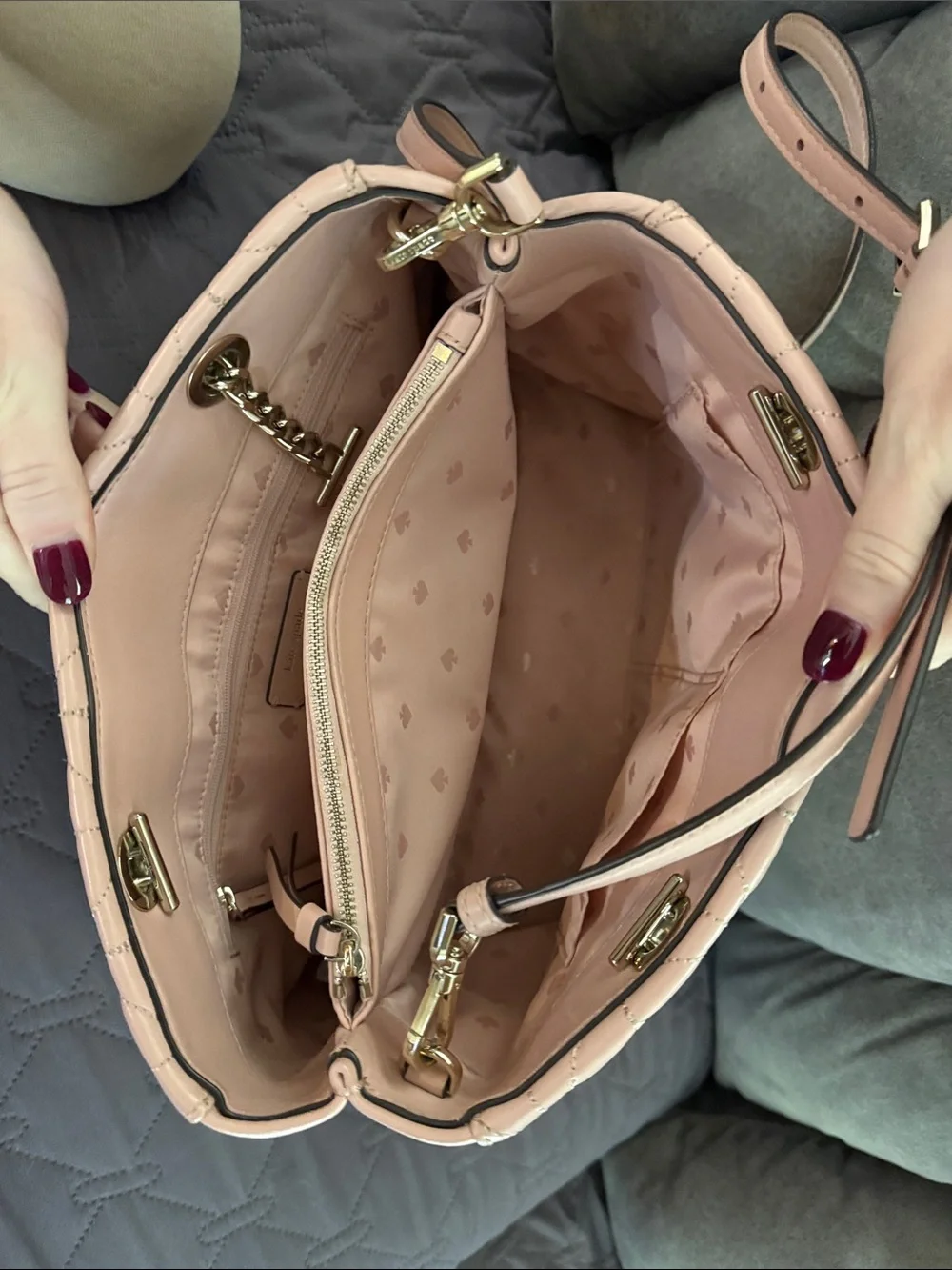 kate spade Quilted Blush Pink Leather Shoulder Bag with Gold Chain